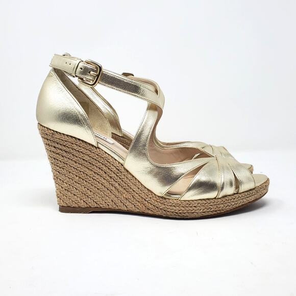L.K. Bennett Maggie Peep Toe Wedge Sandals Espadrille Metallic Gold Size US 10 - Picture 4 of 10